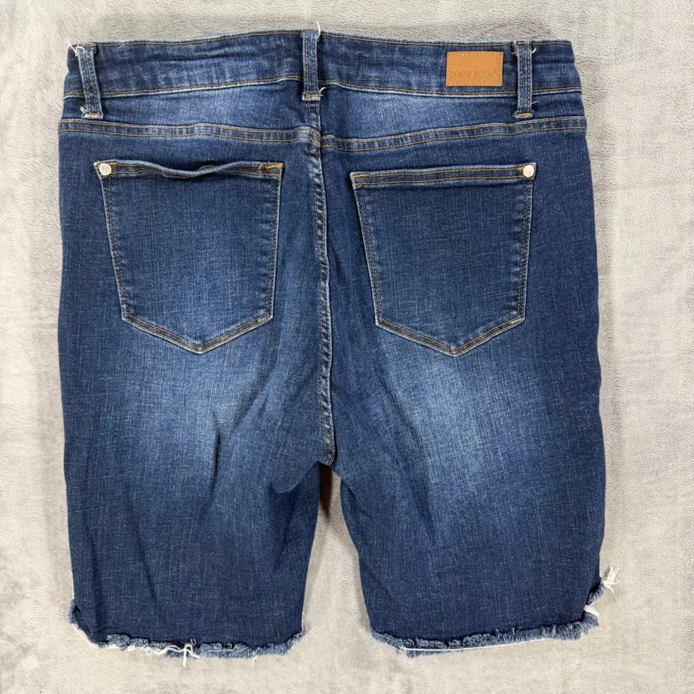 Judy Blue High Rise Distressed Shorts Women's Size XL Blue Dark Wash Bermuda